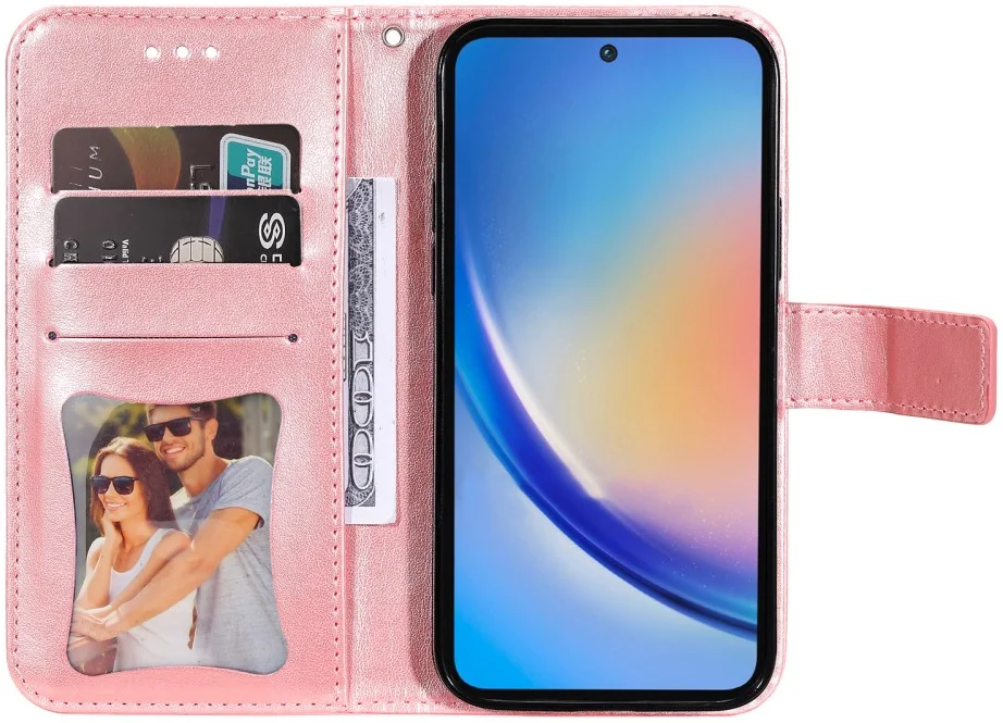 Samsung Galaxy A35 Hoesje Bloemen Book Case met Pasjeshouder Roze afbeelding 2