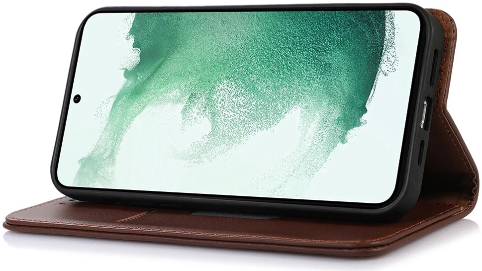 KHAZNEH Samsung Galaxy A55 Hoesje RFID Book Case Leer Bruin afbeelding 3