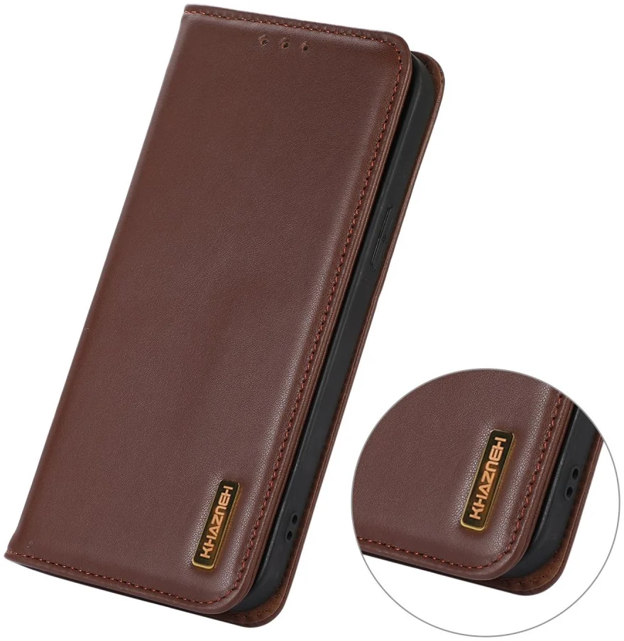 KHAZNEH Samsung Galaxy A55 Hoesje RFID Book Case Leer Bruin afbeelding 4