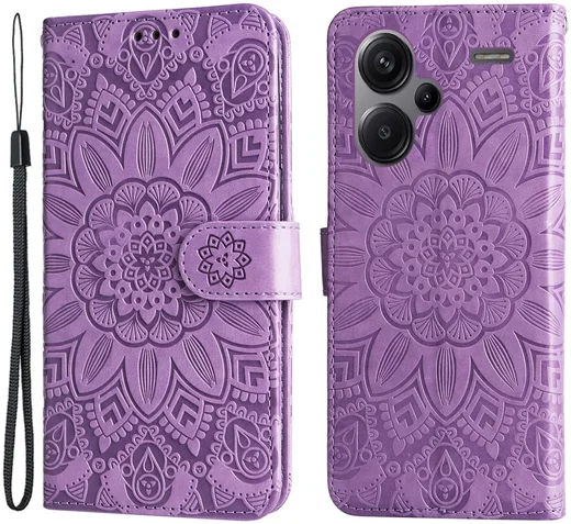 Xiaomi Redmi Note 13 Pro Plus Hoesje Zonnebloem Wallet Book Case Paars afbeelding 1