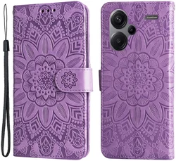 Xiaomi Redmi Note 13 Pro Plus Hoesje Zonnebloem Wallet Book Case Paars afbeelding