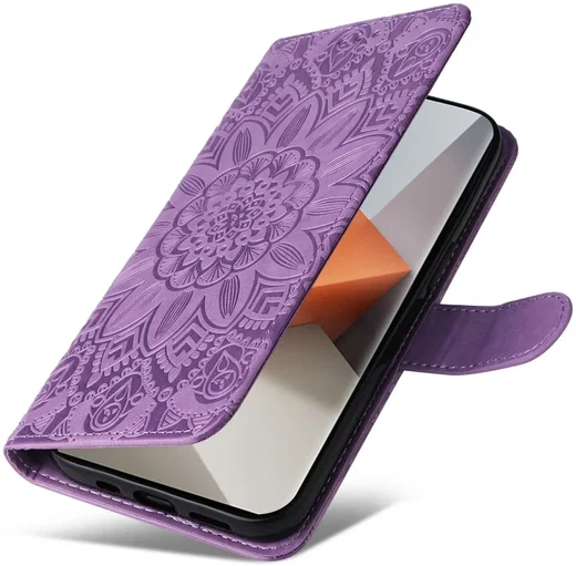 Xiaomi Redmi Note 13 Pro Plus Hoesje Zonnebloem Wallet Book Case Paars afbeelding 3