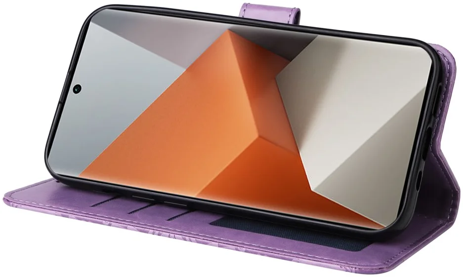 Xiaomi Redmi Note 13 Pro Plus Hoesje Zonnebloem Wallet Book Case Paars afbeelding 4