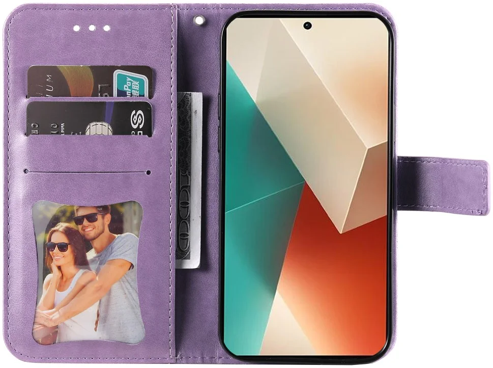 Xiaomi Redmi Note 13 5G Hoesje Bloemen Print Wallet Book Case Paars afbeelding 2