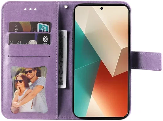 Xiaomi Redmi Note 13 5G Hoesje Bloemen Print Wallet Book Case Paars afbeelding 2