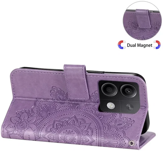 Xiaomi Redmi Note 13 5G Hoesje Bloemen Print Wallet Book Case Paars afbeelding 7