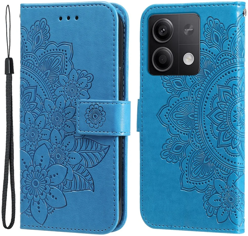 Xiaomi Redmi Note 13 5G Hoesje Bloemen Print Wallet Book Case Blauw afbeelding 1