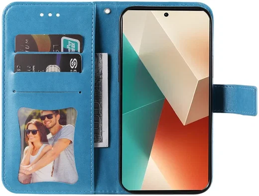 Xiaomi Redmi Note 13 5G Hoesje Bloemen Print Wallet Book Case Blauw afbeelding 2