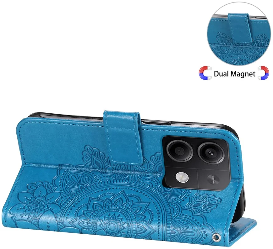 Xiaomi Redmi Note 13 5G Hoesje Bloemen Print Wallet Book Case Blauw afbeelding 7
