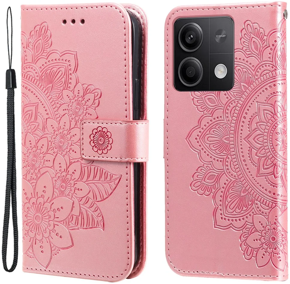 Xiaomi Redmi Note 13 5G Hoesje Bloemen Print Wallet Book Case Roze afbeelding 1