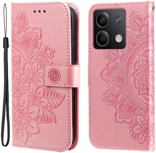 Xiaomi Redmi Note 13 5G Hoesje Bloemen Print Wallet Book Case Roze afbeelding 1