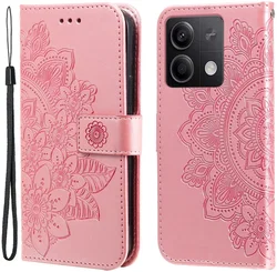 Xiaomi Redmi Note 13 5G Hoesje Bloemen Print Wallet Book Case Roze afbeelding
