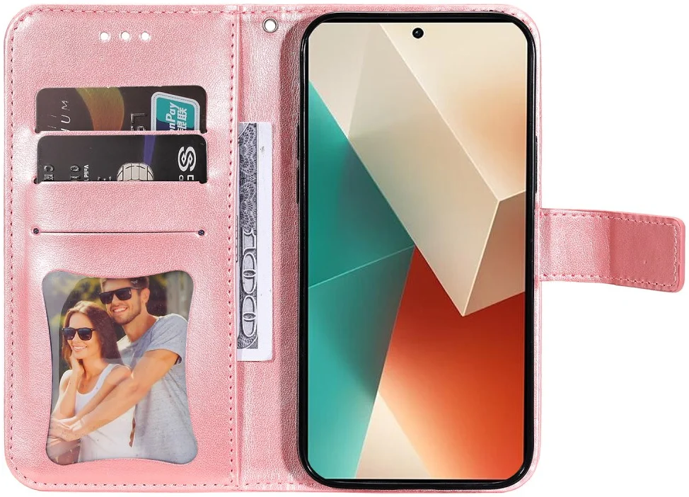 Xiaomi Redmi Note 13 5G Hoesje Bloemen Print Wallet Book Case Roze afbeelding 2