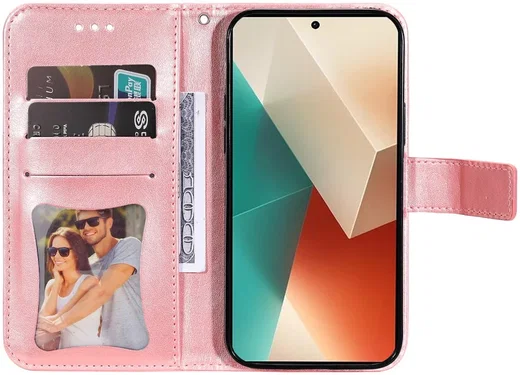 Xiaomi Redmi Note 13 5G Hoesje Bloemen Print Wallet Book Case Roze afbeelding 2