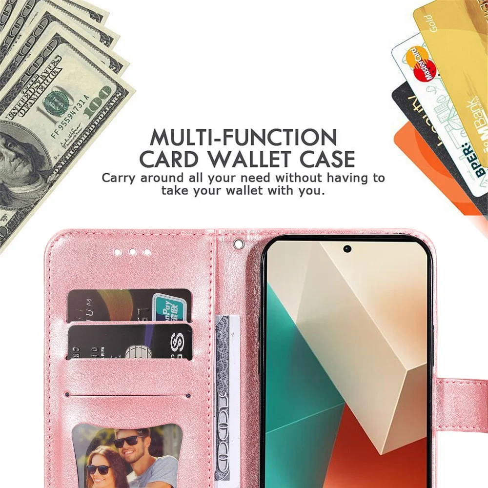 Xiaomi Redmi Note 13 5G Hoesje Bloemen Print Wallet Book Case Roze afbeelding 3