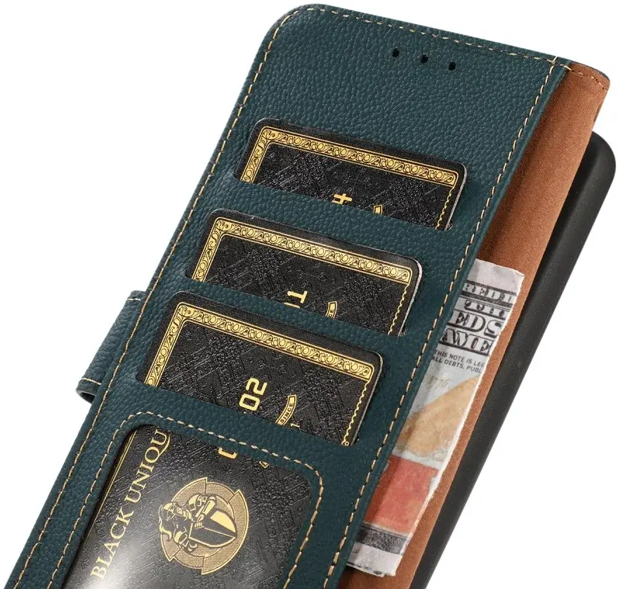KHAZNEH OnePlus 12 Hoesje RFID Book Case Leer Groen afbeelding 5