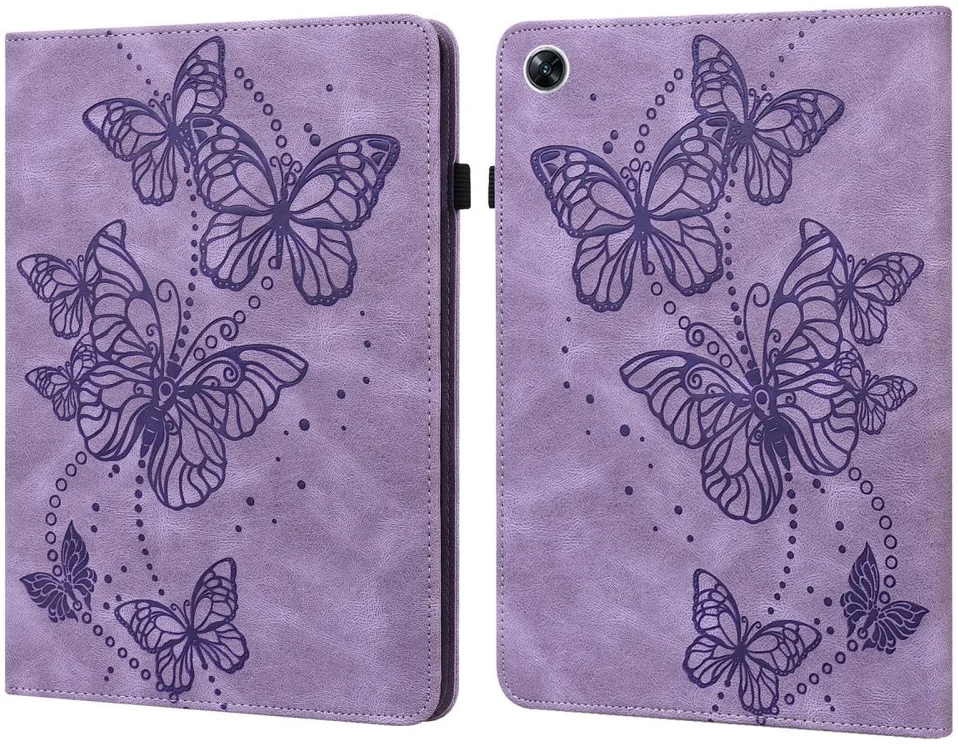 Oppo Pad Air Hoes Portemonnee Book Case Vlinder Print Paars afbeelding 1