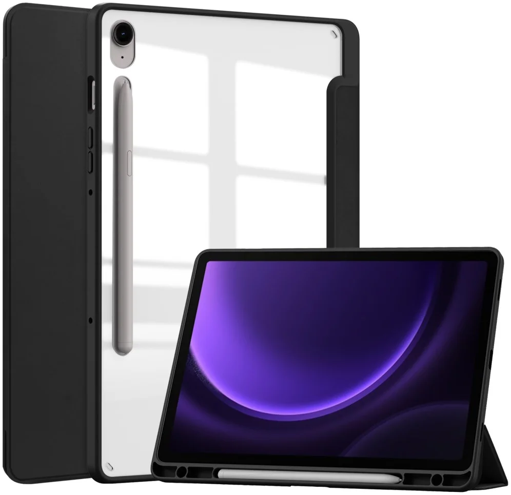 Samsung Tab S10 Lite / S10 FE / S9 (FE) Hoes Tri-Fold Book Case Kunstleer Zwart afbeelding 1