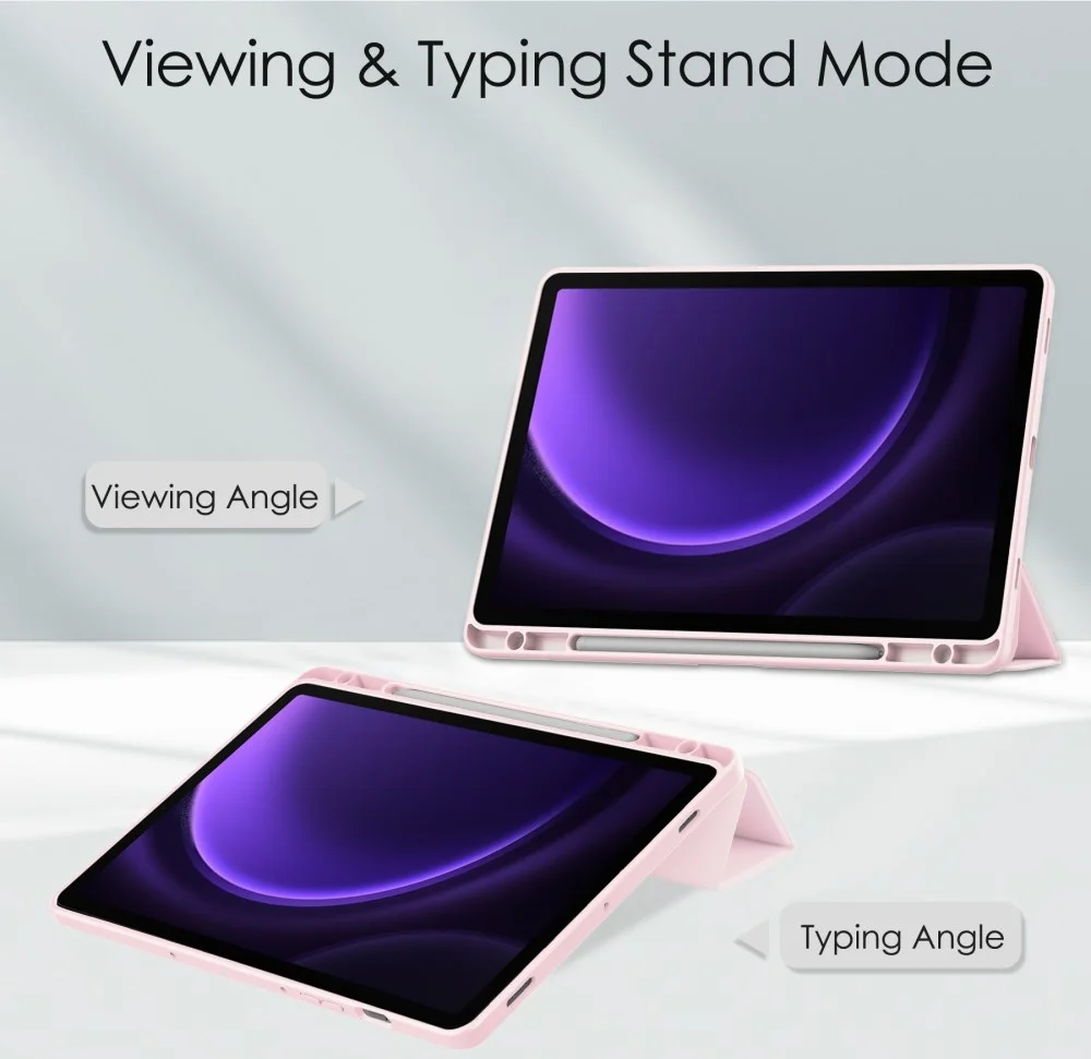 Samsung Tab S10 Lite / S10 FE / S9 (FE) Hoes Tri-Fold Book Case Kunstleer Roze afbeelding 3
