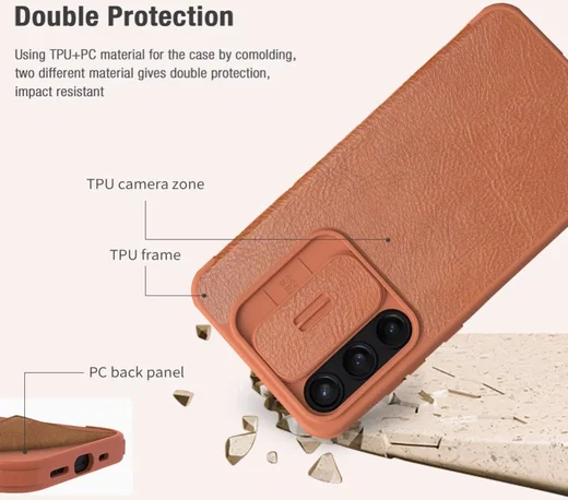 Nillkin Qin Leather Samsung Galaxy A35 Hoesje Book Case Bruin afbeelding 3