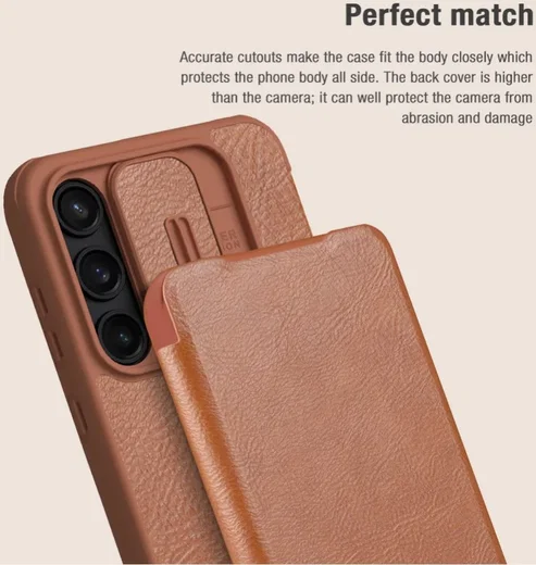Nillkin Qin Leather Samsung Galaxy A35 Hoesje Book Case Bruin afbeelding 5