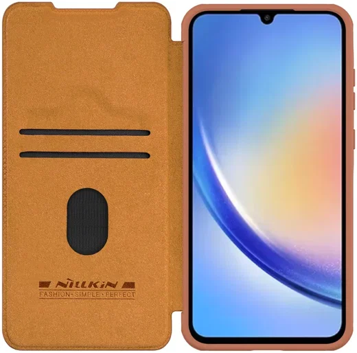 Nillkin Qin Leather Samsung Galaxy A35 Hoesje Book Case Bruin afbeelding 1