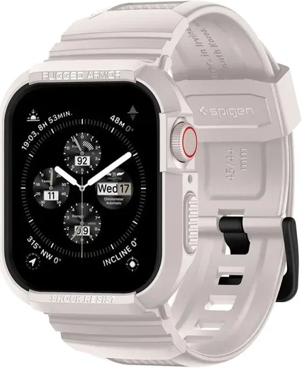 Spigen Rugged Armor Pro - Apple Watch 45MM / 44MM Hoesje en Bandje - Beige afbeelding 1
