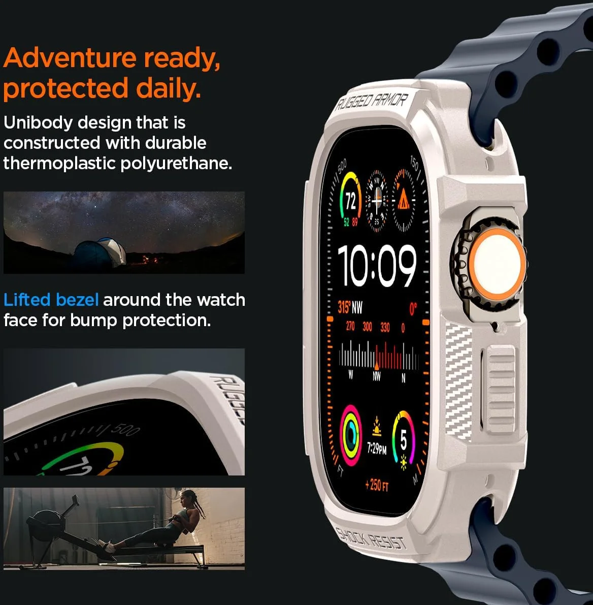 Spigen Rugged Armor - Apple Watch Ultra 3/2/1 Hoesje - Bumper Case Beige afbeelding 5