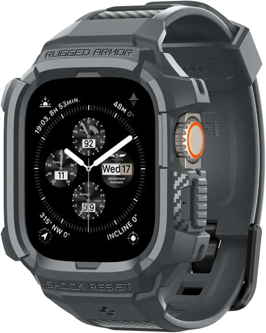 Spigen Rugged Armor - Apple Watch Ultra 3/2/1 - Hoesje en Bandje - Grijs afbeelding 1