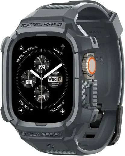 Spigen Rugged Armor - Apple Watch Ultra 3/2/1 - Hoesje en Bandje - Grijs afbeelding 1