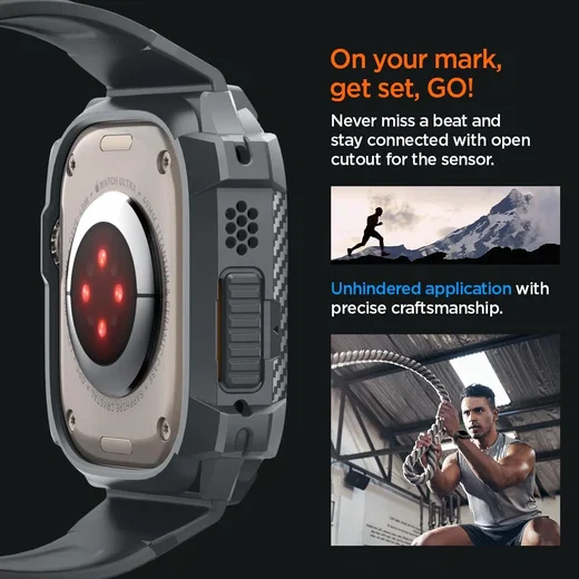 Spigen Rugged Armor - Apple Watch Ultra 3/2/1 - Hoesje en Bandje - Grijs afbeelding 3