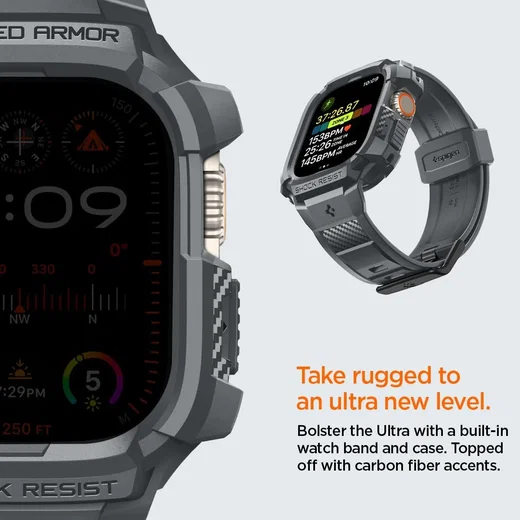 Spigen Rugged Armor - Apple Watch Ultra 3/2/1 - Hoesje en Bandje - Grijs afbeelding 4