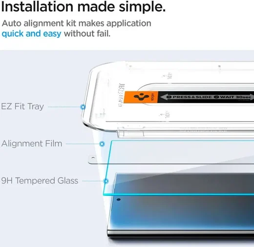 Spigen EZ Fit GLAS.tR Samsung Galaxy S24 Ultra Screen Protector 2-Pack afbeelding 5