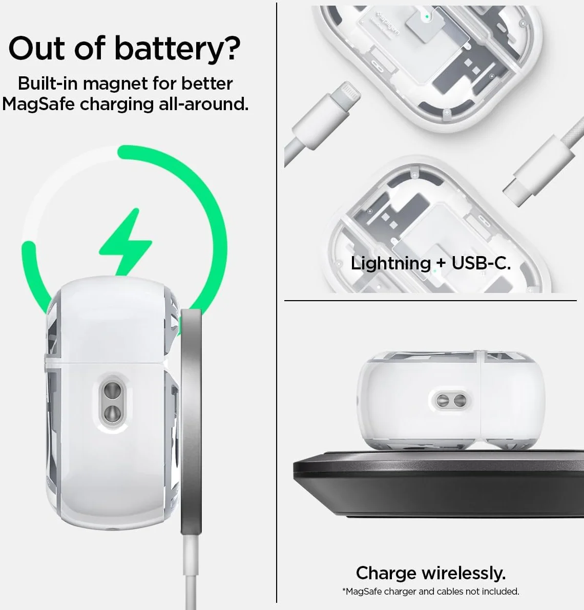 Spigen Ultra Hybrid MagFit AirPods Pro 1/2 Hoesje Zero One Wit afbeelding 5