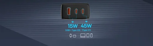 Baseus Cube Pro Trio Power Adapter 2x USB-C / USB-A 65W Zwart afbeelding 15