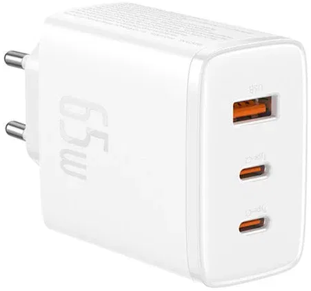 Baseus Cube Pro Trio Power Adapter 2x USB-C / USB-A 65W Wit afbeelding 1