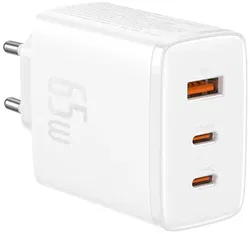 Baseus Cube Pro Trio Power Adapter 2x USB-C / USB-A 65W Wit afbeelding