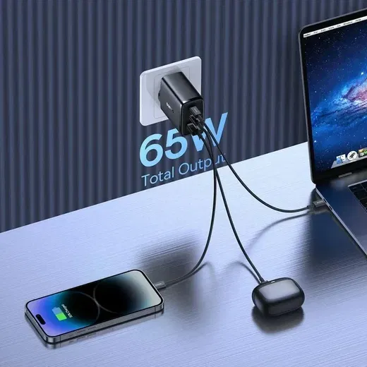 Baseus Cube Pro Trio Power Adapter 2x USB-C / USB-A 65W Wit afbeelding 3