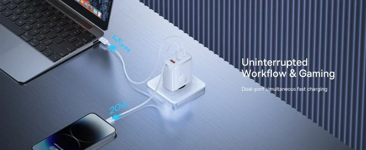 Baseus Cube Pro Trio Power Adapter 2x USB-C / USB-A 65W Wit afbeelding 6