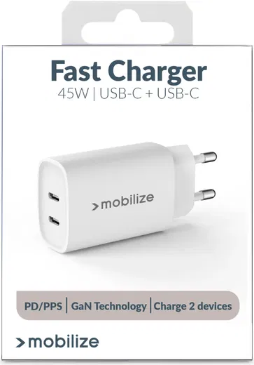 Mobilize 45W Power Delivery / PPS Charge 2-Poorts USB-C Adapter Wit afbeelding 4