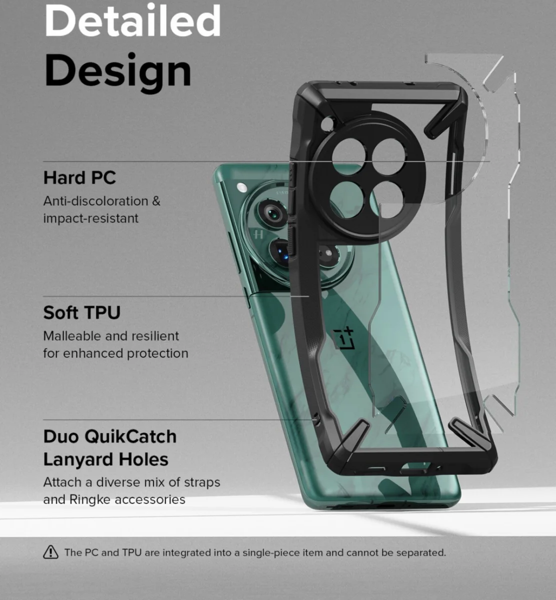 Ringke Fusion X OnePlus 12 Hoesje Back Cover Transparant Zwart afbeelding 4