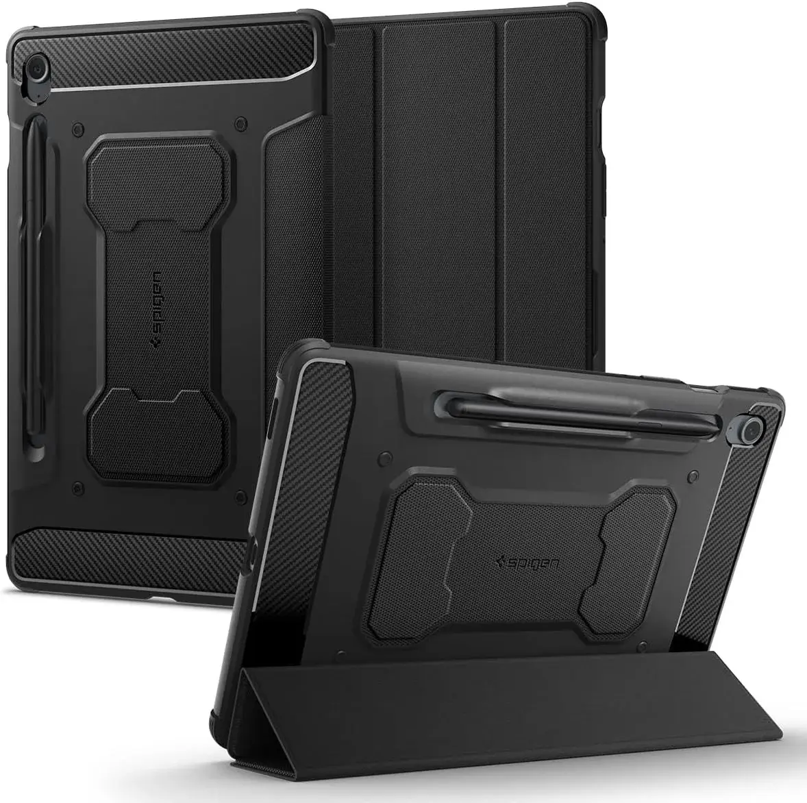Spigen Rugged Armor Samsung Tab S10 Lite / S10 FE / S9 (FE) Hoes Book Case Zwart afbeelding 1