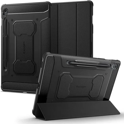 Spigen Rugged Armor Samsung Tab S10 Lite / S10 FE / S9 (FE) Hoes Book Case Zwart afbeelding 1