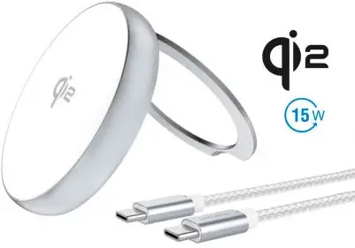 4Smarts Qi2 Draadloze MagSafe Oplader met Kickstand 15W Zilver / Wit afbeelding 1