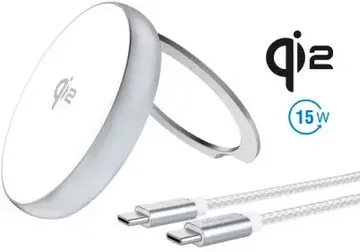 4Smarts Qi2 Draadloze MagSafe Oplader met Kickstand 15W Zilver / Wit