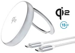 4Smarts Qi2 Draadloze MagSafe Oplader met Kickstand 15W Zilver / Wit afbeelding