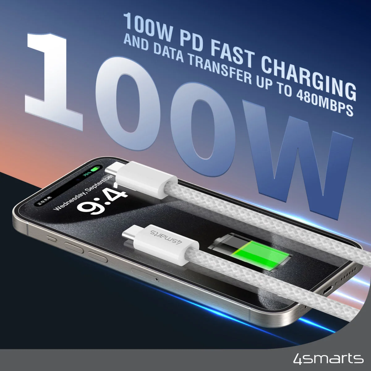 4smarts USB-C naar USB-C Magnetische Oplaadkabel 100W RollUp 1.5M Wit afbeelding 3