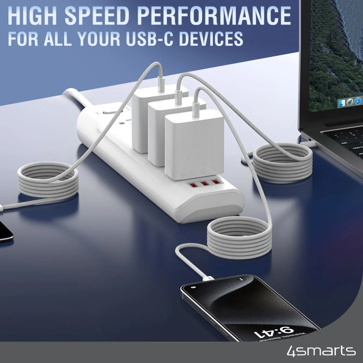 4smarts USB-C naar USB-C Magnetische Oplaadkabel 100W RollUp 1.5M Wit afbeelding 5