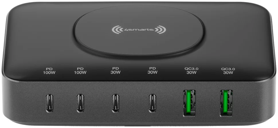 4smarts 100W 7-in-1 GaN Oplaadstation met Draadloos Opladen Zwart afbeelding 1