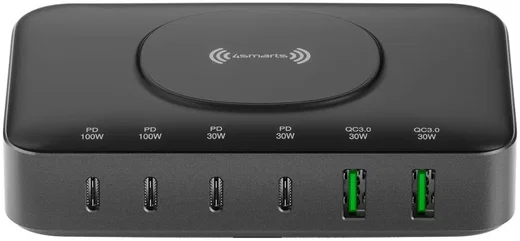 4smarts 100W 7-in-1 GaN Oplaadstation met Draadloos Opladen Zwart afbeelding 1